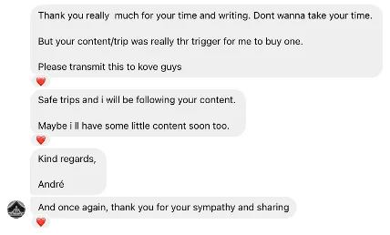 DM from follower who bought a bike because of the content